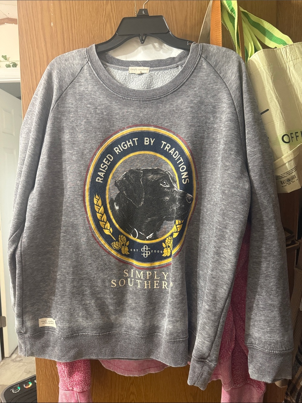Simply Southern Gray Crewneck Sweatshirt with Dog Crest Graphic